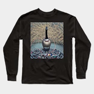 goose with wires at lake Long Sleeve T-Shirt